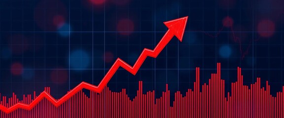 Downward trending graph icon, red arrow pointing down, illustrating financial market decline,  falling,   debt