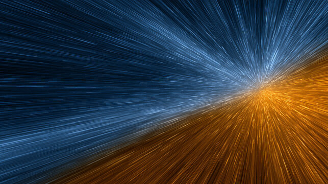 Dynamic warp speed radial light background with blue and orange streaks symbolizing energy acceleration cosmic journey and futuristic vision of limitless motion.
