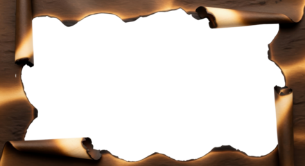 Burned and charred paper scroll frame with rolled edges isolated graphic resource isolated PNG with Transparent Background