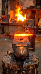 Molten metal being hammered on an anvil