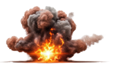 Explosion effect with fire and dark smoke isolated PNG with Transparent Background