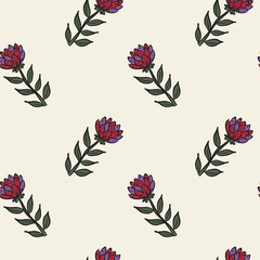 Seamless Pattern With Red And Purple Flowers