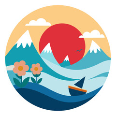 summer landscape with a boat