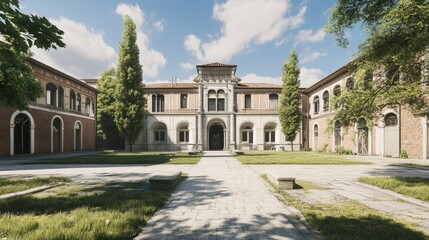 Obraz premium Italian Courtyard Serenity: A Sunlit Architectural Gem