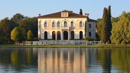 Obraz premium Grand Venetian Villa by the Lake at Sunset