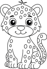 Cute Cartoon Baby Leopard Isolated Coloring Page