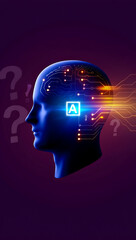Obraz premium Artificial intelligence concept with human head and glowing blue light