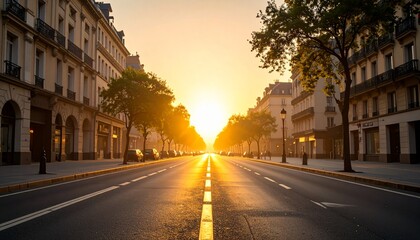 Fototapeta premium Empty City Street at Dawn with Pastel Sky