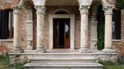 Obraz premium Entrance of a Historic Villa with Elegant Columns