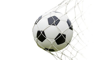 Soccer ball in net isolated on a transparent background