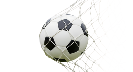 Soccer ball in net isolated on a transparent background
