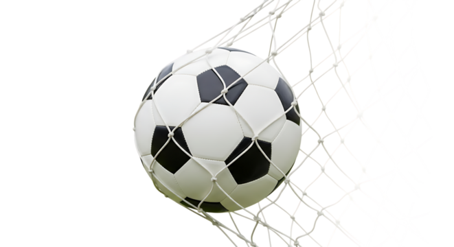 Soccer ball in net isolated on a transparent background
