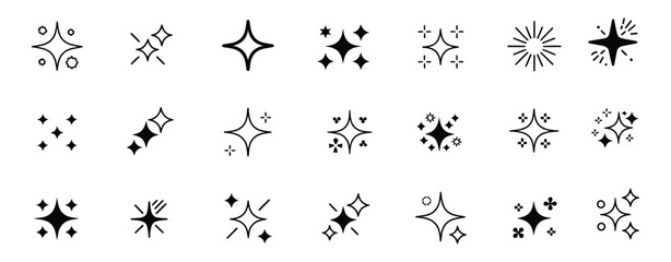 Twinkle Star Vector Glitter Icon Set — Hand‑Drawn Sketch Doodle Style Magic Light, Spark, Shine, and Glitter Star Outline Pictograms for Bright, Magical Designs