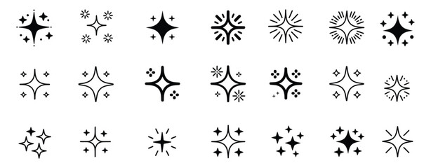 Twinkle Star Vector Glitter Icon Set — Hand‑Drawn Sketch Doodle Style Magic Light, Spark, Shine, and Glitter Star Outline Pictograms for Bright, Magical Designs