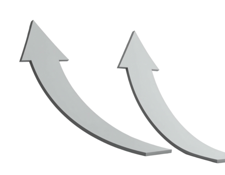 Two upward curving, light gray arrows against a solid black background