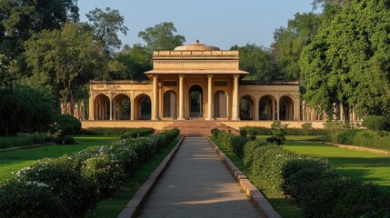 Obraz premium Serene Pavilion in a Lush Garden