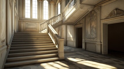 Fototapeta premium Grand Staircase in a Sunlit Palace