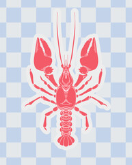 Lobster or crayfish Vintage Coastal Italian print. Minimalist hand drawn poster. Seafood shop logo, signboard, restaurant menu, fish market, banner. Mediterranean vintage summer card.