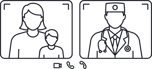 Parent and doctor video call, virtual pediatric telemedicine, child health consultation, online doctor appointment, telehealth service, remote pediatric care