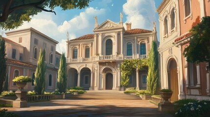 Obraz premium Italian Villa Courtyard: A Sunlit Mediterranean Escape