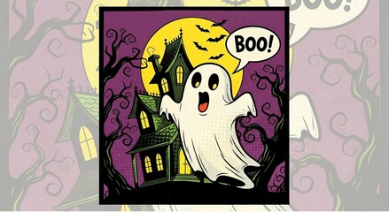 Fototapeta premium Spooky ghost haunts haunted house under full moon