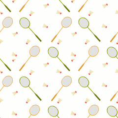 Seamless Pattern with Badminton Rackets and Shuttlecocks in Cartoon Doodle Style