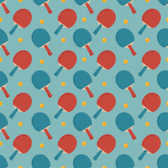 Seamless Pattern with Table Tennis Rackets and Balls in Cartoon Doodle Illustration