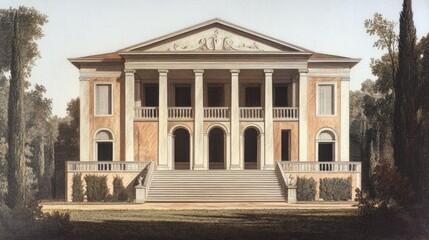 Obraz premium Neoclassical Villa Architectural Design Illustration