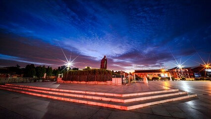 Buddhist Statue Pagoda Dawn Xi'an China Dramatic Blue Sky Traditional Architecture Square