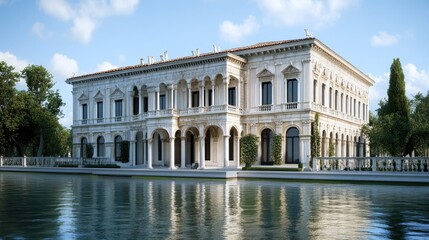 Obraz premium Venetian Villa by the Canal: Architectural Masterpiece