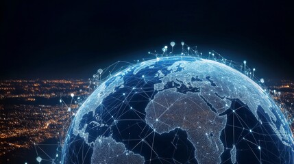 A Digitally Illuminated Earth Showcasing Global Connections and Communication Technologies in 2023