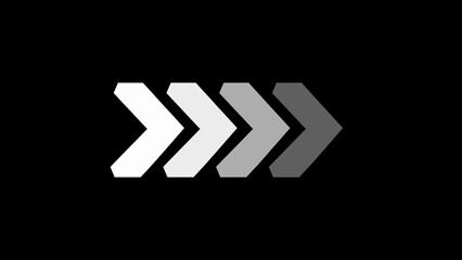 Right-directional arrow loop animation on black background. white color arrow icon Right-directional. arrow symbols icon animation.