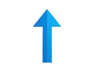 A simple, bright blue arrow pointing upwards on a stark black background