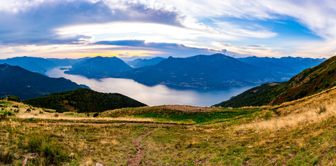 Lake Como panorama, photographed at night from Alpe Giumello, with Bellagio, Tremezzina, Villa Balbianello, and a glimpse of Lake Lugano.