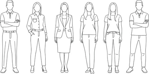 PrintBusiness attire illustration, casual clothing comparison, professional dress code, workplace fashion diversity, office outfit styles, employee clothing guide, corporate attire, casual wear