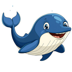 Naklejka premium Happy Blue Whale Illustration: A cheerful illustration of a playful blue whale swimming gracefully through the deep ocean, showcasing a smiling, friendly face.