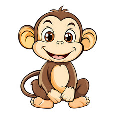 Obraz premium Smiling Monkey Illustration: A charming illustration captures a cheerful monkey, its playful demeanor and happy expression radiating joy. A cute animal with a lively spirit.