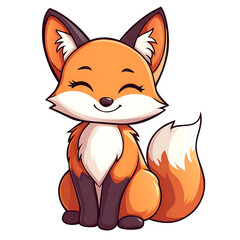 Obraz premium Happy Cartoon Fox: a cheerful and friendly cartoon fox, radiating warmth and innocence, sits contentedly, its playful spirit and delightful expression captivates the viewer.
