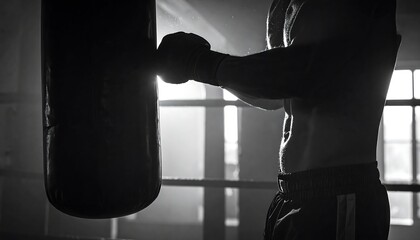 Silhouette of boxer training