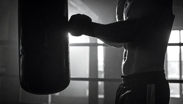 Silhouette of boxer training