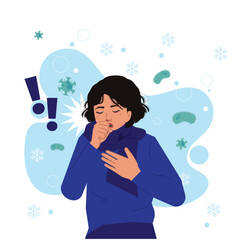 Woman coughing in winter in the background