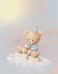 Pastel Teddy Bear Birthday card Baby Shower party