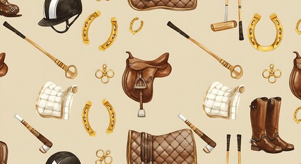 Equestrian equipment pattern horse riding gear seamless design