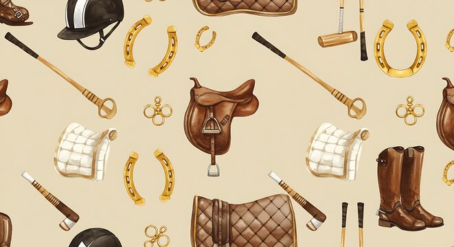 Equestrian equipment pattern horse riding gear seamless design