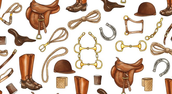 Equestrian equipment pattern illustration isolated on white background