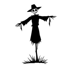 spooky scarecrow silhouette in a field of grass