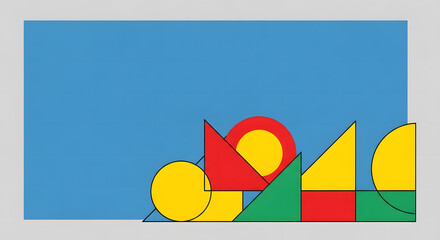 Abstract geometric background with a playful composition of colorful shapes like circles and triangles creating a vibrant lower border design