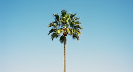 Single palm tree against clear blue sky daytime nature background