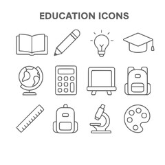 Education Outline Icons Set – School, Learning, Classroom Vector Pack