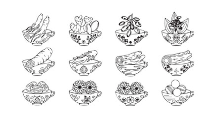 Vector art of herbal tea set